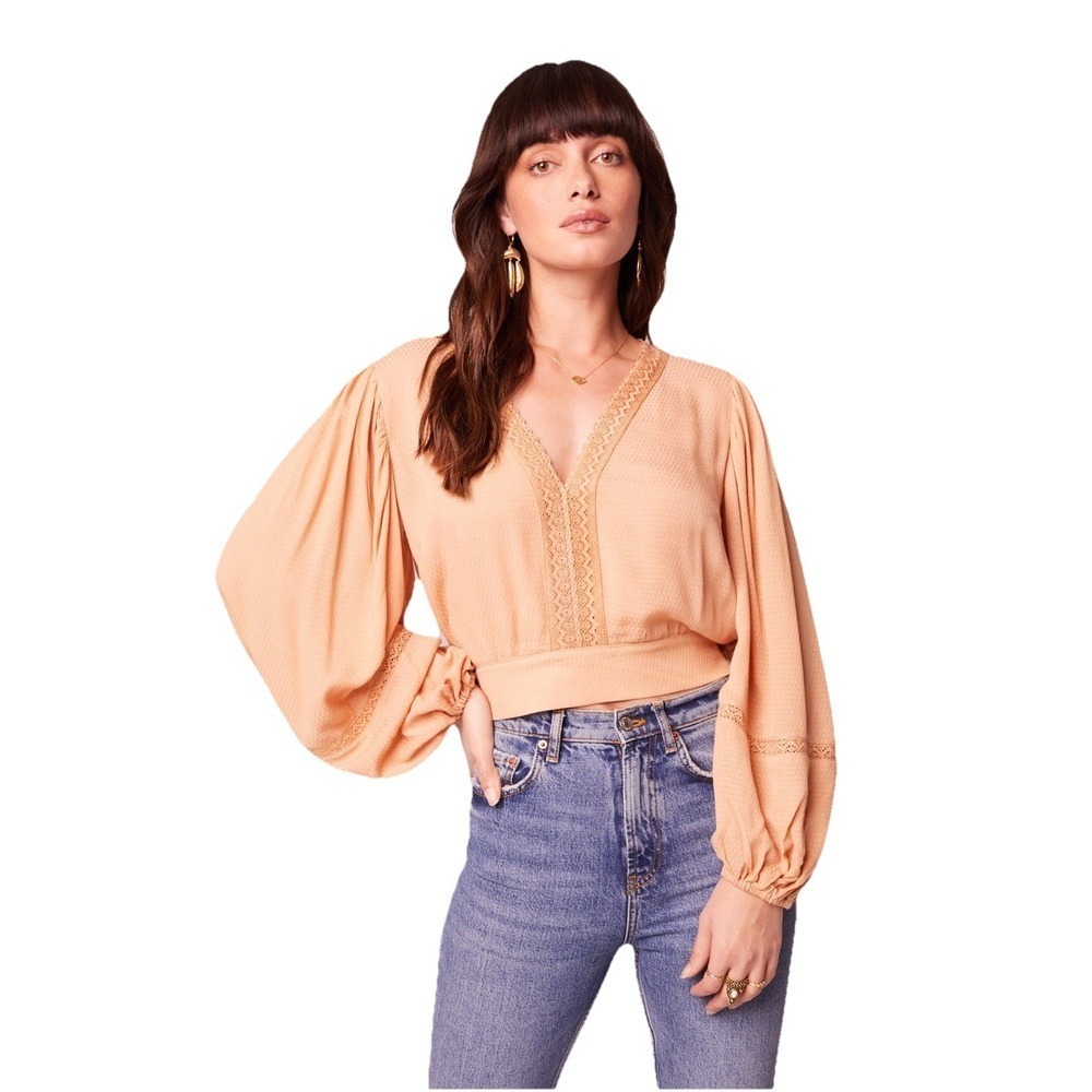 Band of the Free Brie Light Camel Long Sleeve Top Womens Size Small